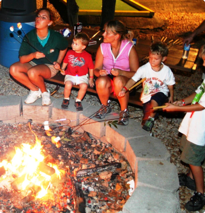 A group of people gathered around a fire pit