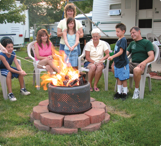 A family gathered around a warm fire