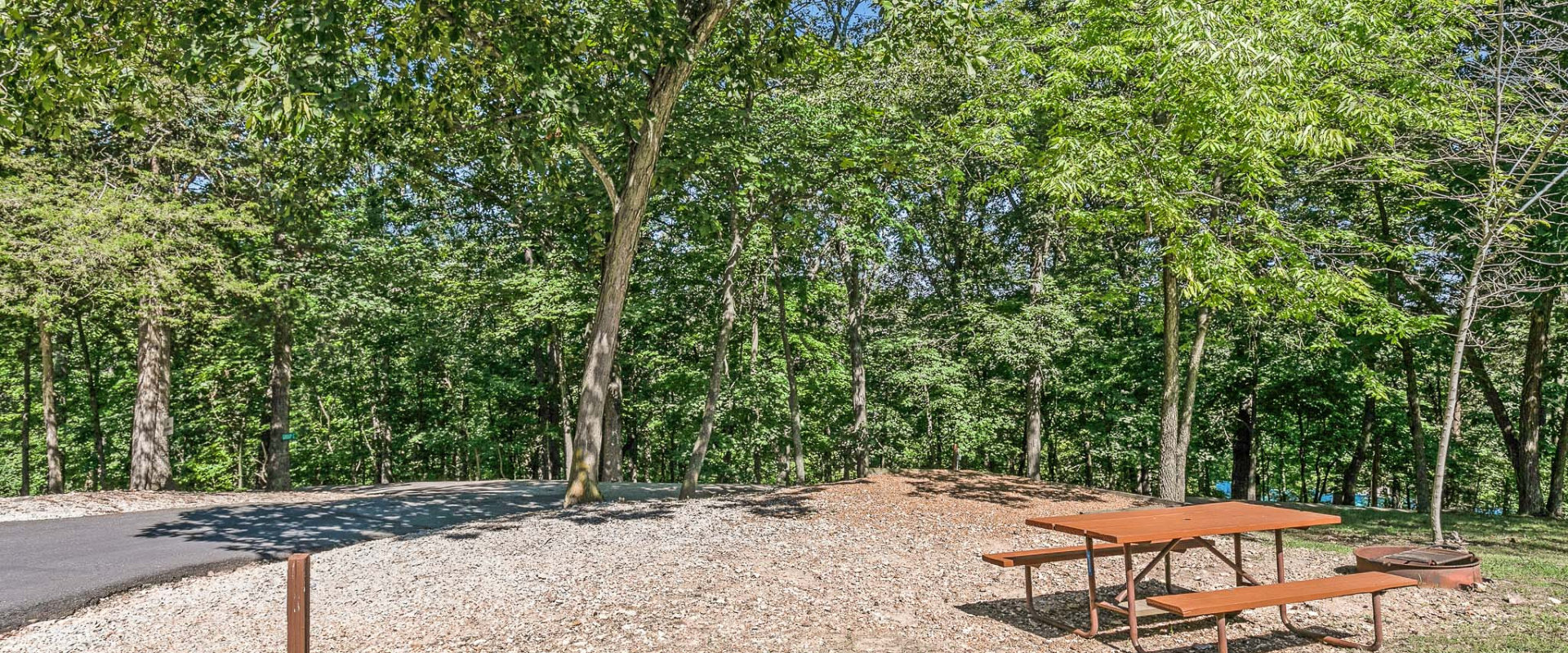A wooden picnic table